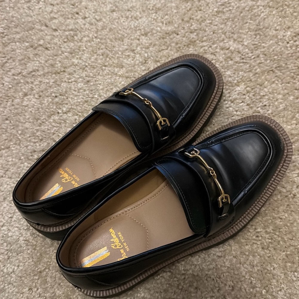 Sam Edelman Laurs Platform Lug sole Black Faux Leather Loafers size 7.5